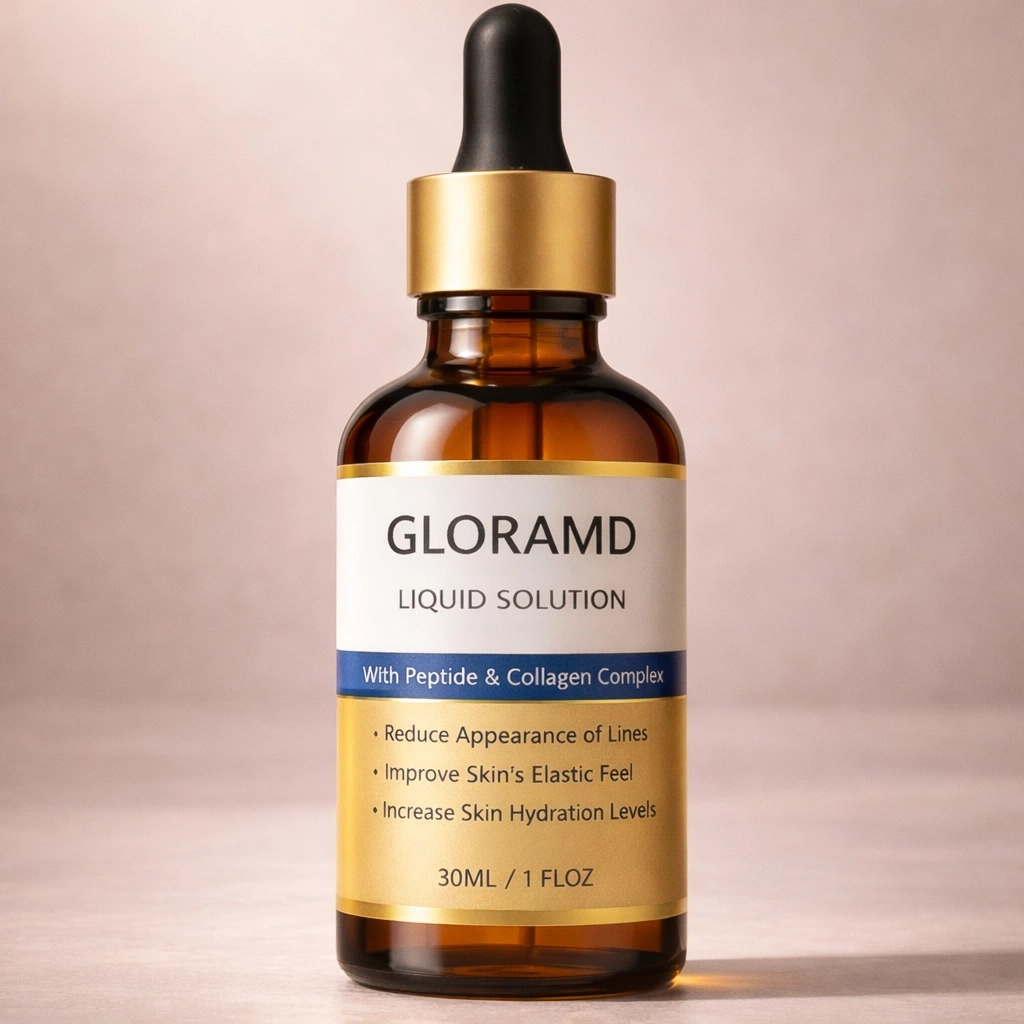 GloraMD Face Lift Serum product image beside the final UK package preview call to action